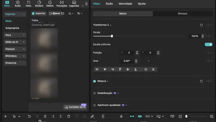 Os vídeos importados no CapCut